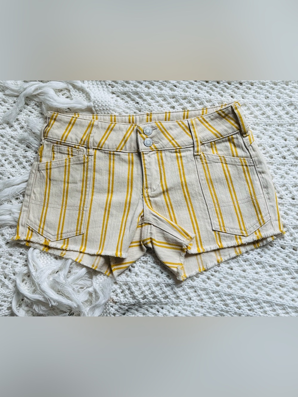 Pilcro Cream and Goldenrod Striped raw Hem Shorts, 24